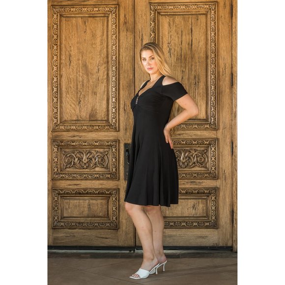 Funfash Plus Size Open Shoulders Black Dress - Picture 7 of 16